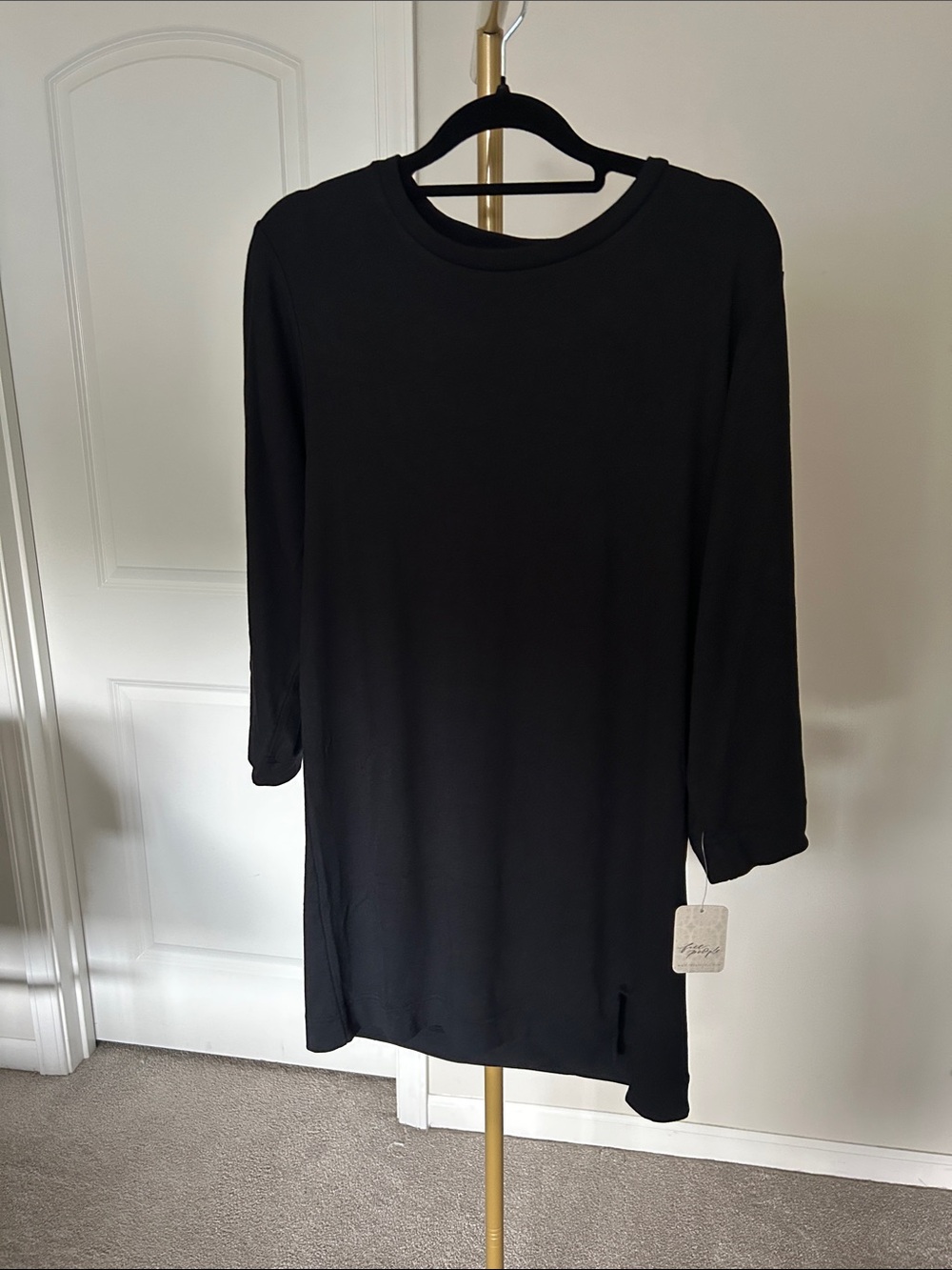 Free People Free Est Black Crewneck Tunic/Minidress with wide 3/4 sleeves